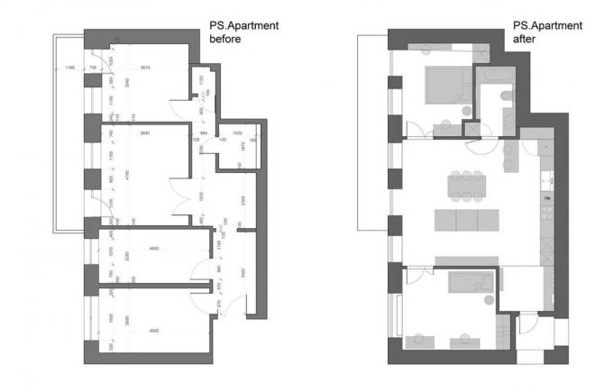 Van oude treshki 67 m² in een modern appartement met twee slaapkamers