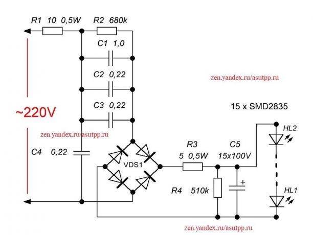 Diagram van een eenvoudige LED-lamp driver