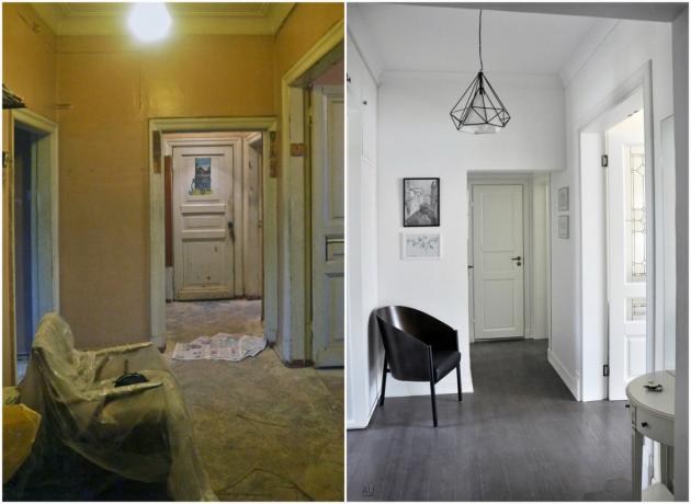Gedood dvushka 50 m², die wordt herbouwd: Before & After