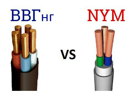 Figuur 3: Vergelijking van de kabel VVG en NYM