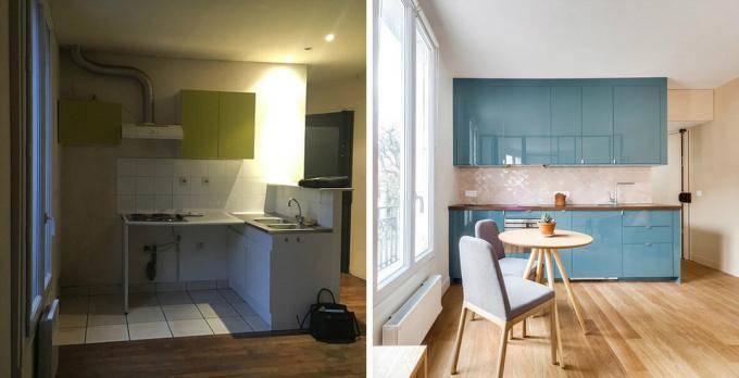 Little dvushka 26 m² met een slaapkamer achter het glas: Before & After