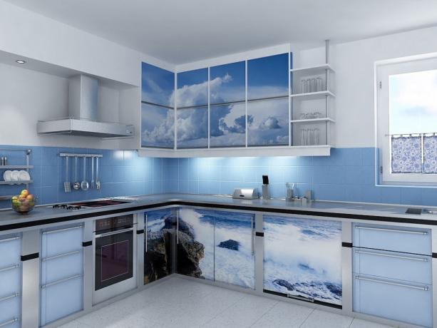 Keukens met fotoprinting (51 foto's): doe-het-zelf-instructies voor het kiezen, voorbeelden van keukenmeubilair