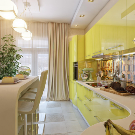 Gele keuken (48 foto's): hoe je het interieur van een keukenkamer met je eigen handen decoreert in combinatie met groen, bruin, zwart, blauw, grijs, witte kleuren, behang ophalen, set, stoelen, instructie, foto, prijs en videolessen