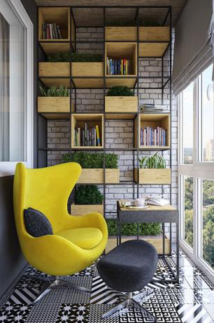 Loft-stijl balkon met het beroemde Egg Chair fauteuil