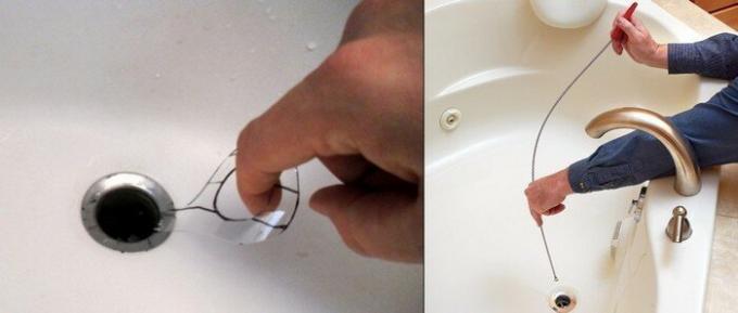 Gebruik een spiraal evenals de kabel voor het reinigen van sanitair (foto rechts).