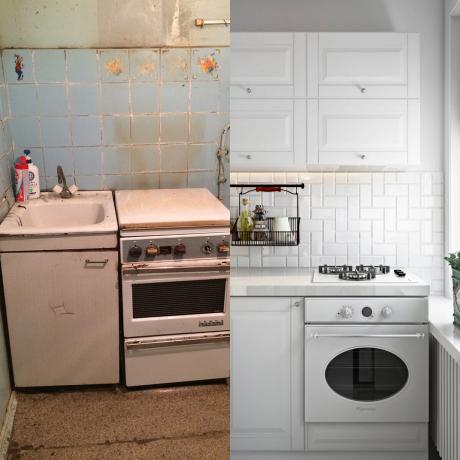 Keuken voor en na reparatie