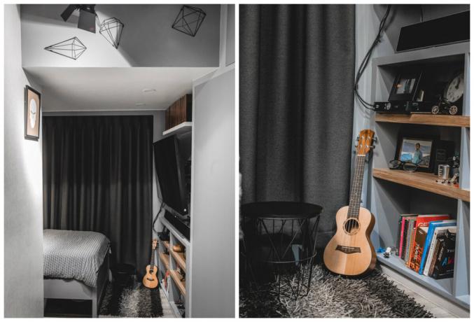 In grijstinten: 17 m² met een slaapkamer en dressing ruimte voor videoblogera