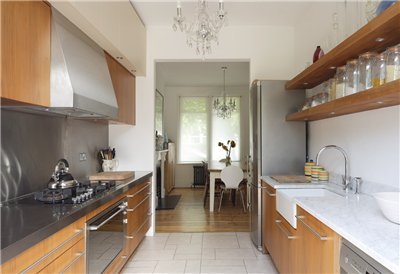 Lange smalle keuken - indeling (41 foto's) van een comfortabele ruimte
