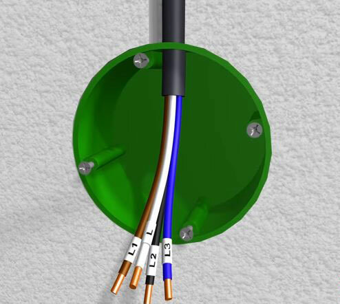 Fig. 1: 1 voedingsdraad en 3-draad aan een chandelier