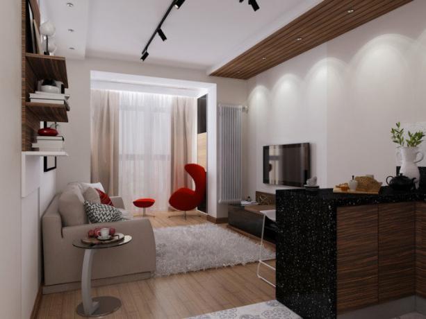 Little ja udalenkaya: stijlvol appartement oppervlakte van minder dan 30 vierkante meter
